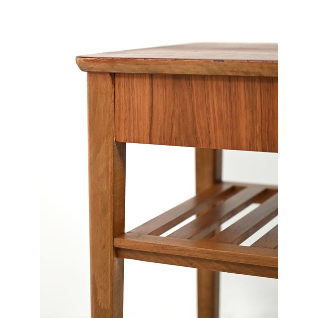 1950s Scandinavian Bedside Table with Slatted Magazine Rack, 1950s For Sale - Image 5 of 9