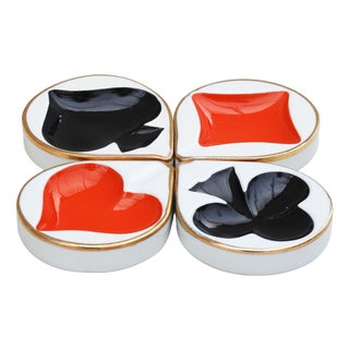 Vintage Porcelain Playing Card Themed Ashrays, 1960s, Set of 4 For Sale