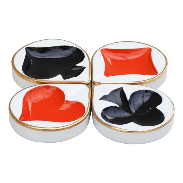 Vintage Porcelain Playing Card Themed Ashrays, 1960s, Set of 4 For Sale