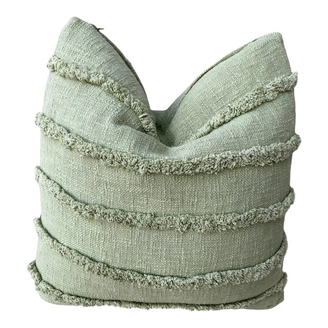 Green Fringe West Elm-Style Decor Pillow For Sale
