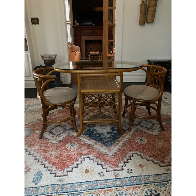 1960s Wicker Bamboo and Rattan Game Table and Chairs Set of 3 Chairish