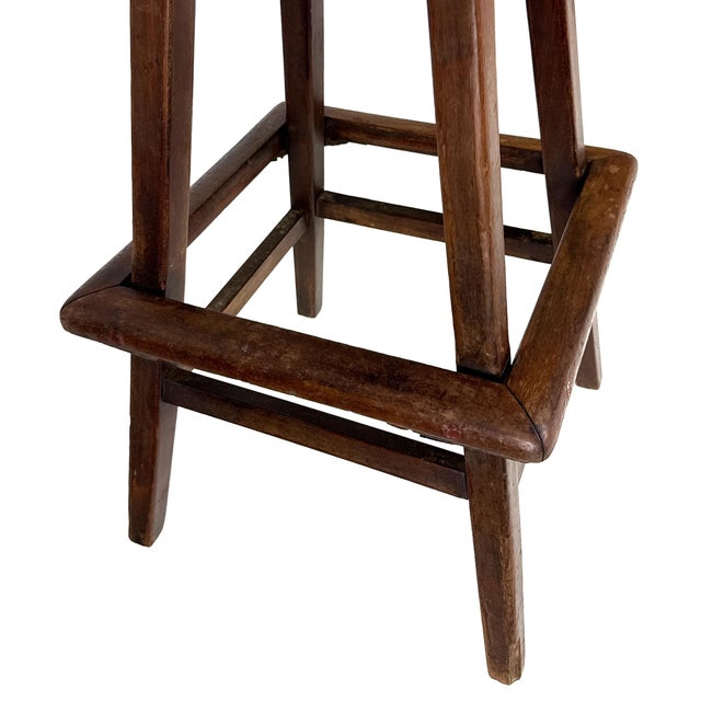Antique 1910s 30" Tall Industrial Architect's Draftsman Stool - Adjustable Wood & Cast Iron Swivel Seat For Sale - Image 9 of 18