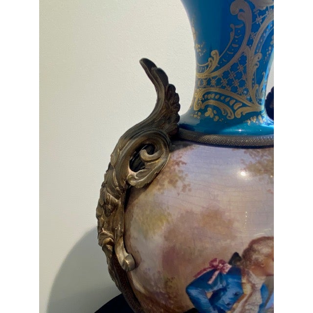 French Sèvres-Style Porcelain Lidded Urns For Sale - Image 9 of 14
