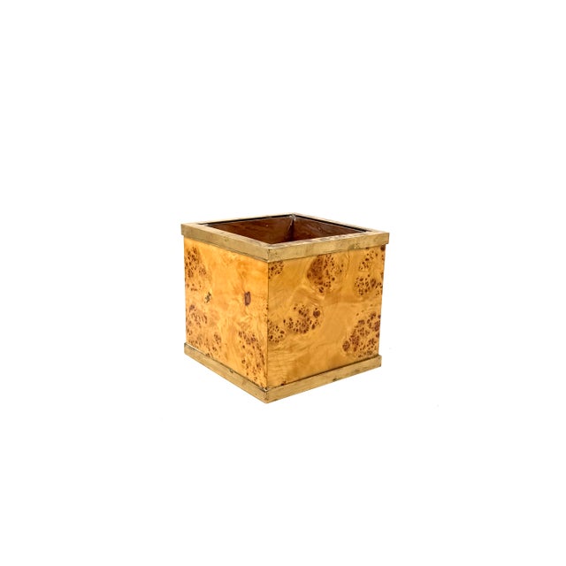 Hollywood Regency Burl and Brass Plant Pot, Vivai del Sud, Italy, 1970s For Sale - Image 9 of 9