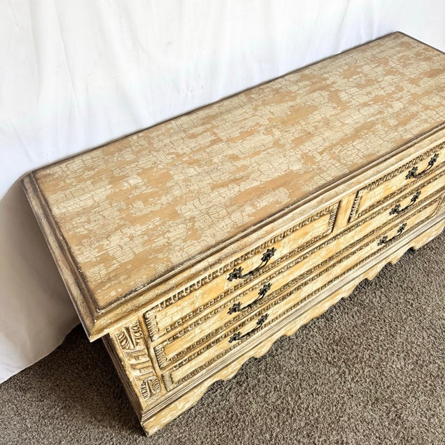Tan 1990s Rustic Crackle Finish Wooden Dresser For Sale - Image 8 of 9
