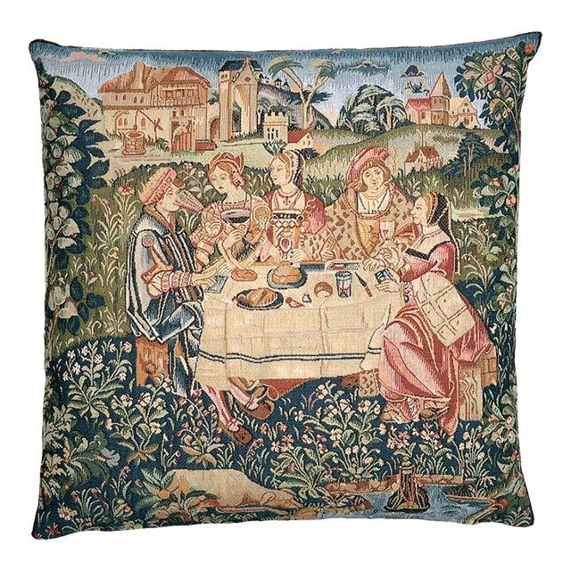 Country Banquet Tapestry Cushion With Feather Filler - 46x46cm (18"x18") For Sale