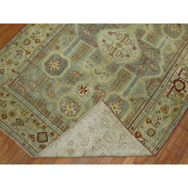 Antique Zabihi Collection Gray Blue Persian Malayer Accent Rug For Sale In New York - Image 6 of 7