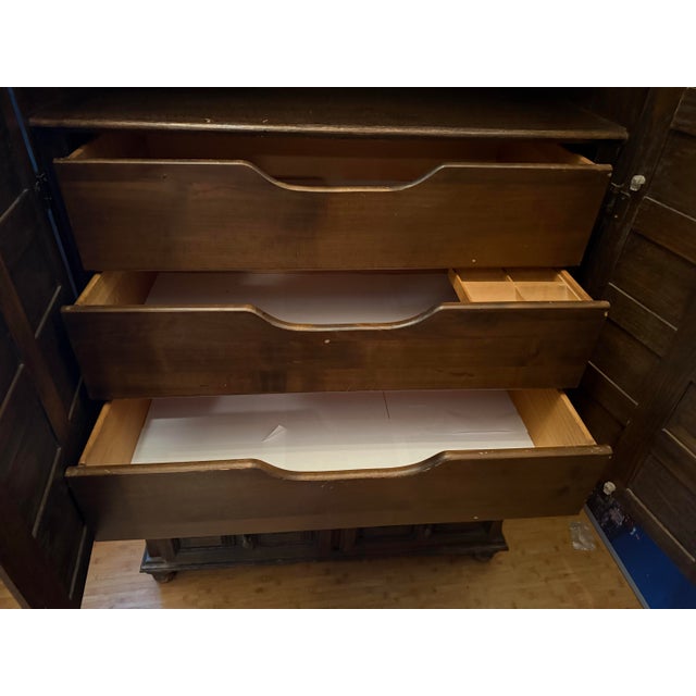 1950s 1950s Brutalist MCM Spanish Wood Armoire Wardrobe For Sale - Image 5 of 12