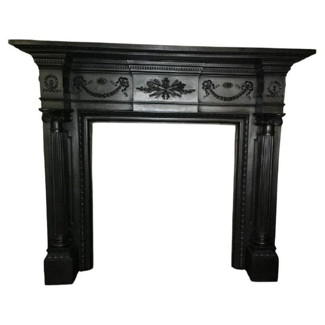 Gold Large Victorian Neoclassical Cast Iron Fireplace Surround For Sale - Image 8 of 8