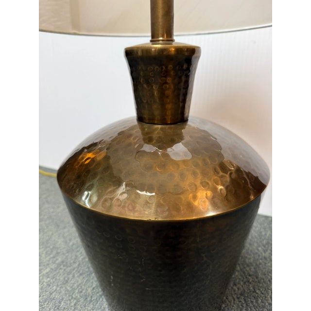 Brass Vintage Hammered Tribal Brass Table Lamp + Textured Shade For Sale - Image 8 of 12