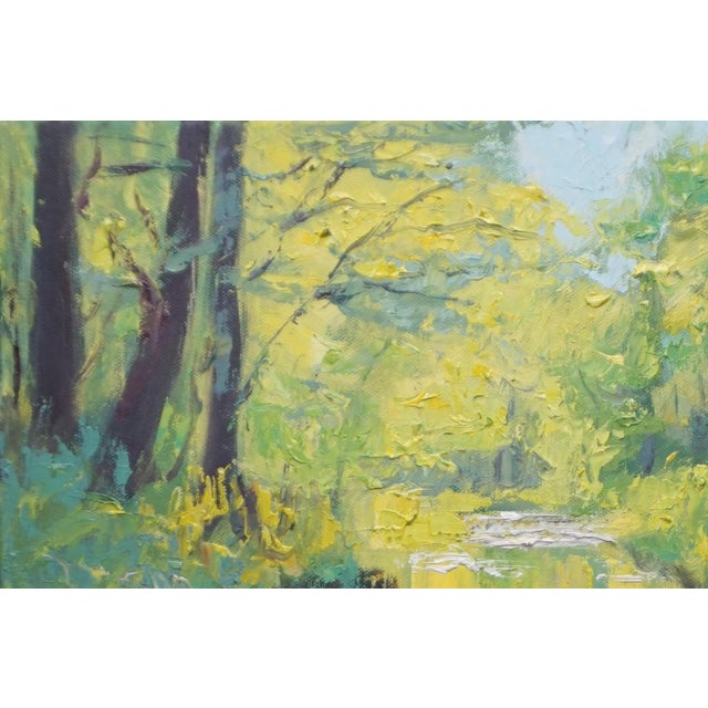 Original Oil Landscape, Pond and Small Boat For Sale - Image 4 of 5