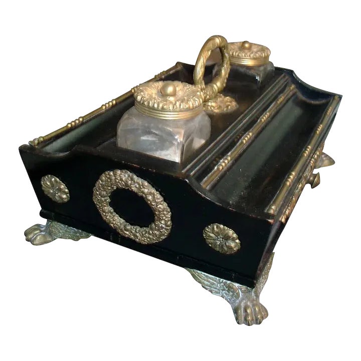 Antique 19th Century English Regency Ebonized and Mounted Encrier ...