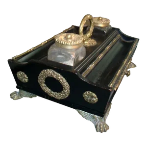 Antique 19th Century English Regency Ebonized and Mounted Encrier Inkwell Stand