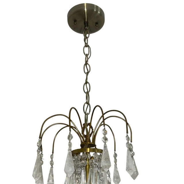 Metal Pair of French Brass Chandeliers With Rock Crystal & Glass. Early 20th Century. For Sale - Image 7 of 7