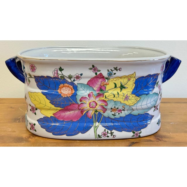 Large Porcelain Tobacco Leaf Motif Foot Bath or Planter For Sale - Image 9 of 9