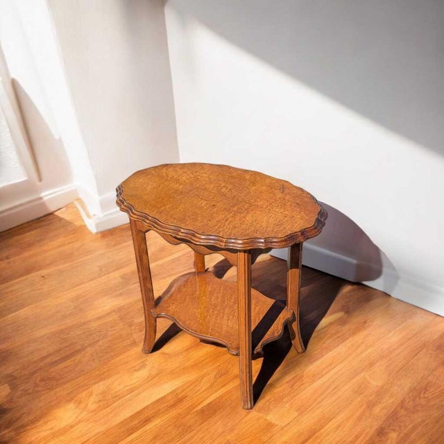 Vintage Oval Wood Side Table With Scalloped Edge and Lower Shelf For Sale - Image 10 of 12