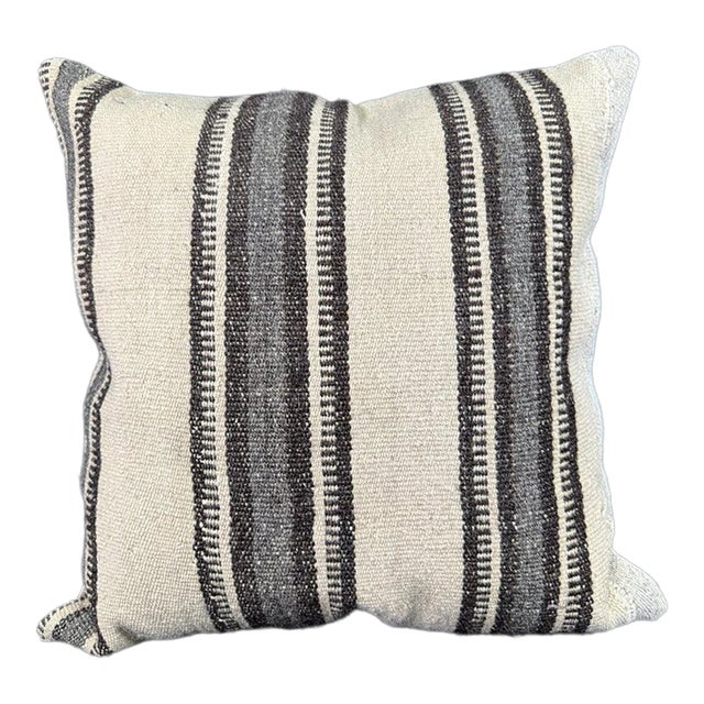 Turkish Hemp Pillow Cushion Natural Beige Gray Pillow Cushion Cover 24"x24" For Sale