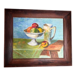 Vintage 1960’s Modernist Still Life Oil Painting With Wood Frame