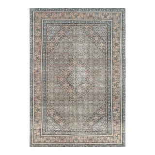 Vintage Persian Tabriz Distressed Almond Brown Wool Hand Knotted Rug For Sale