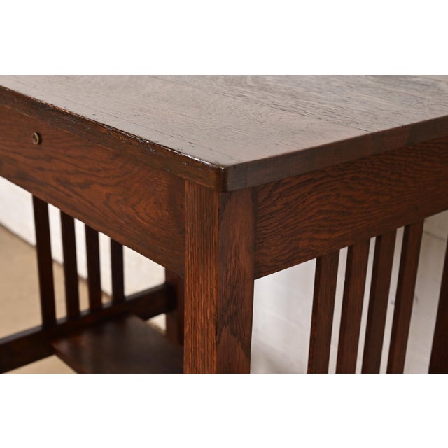 Brown Stickley Brothers Style Antique Mission Oak Arts & Crafts Writing Desk or Library Table, Circa 1910 For Sale - Image 8 of 12