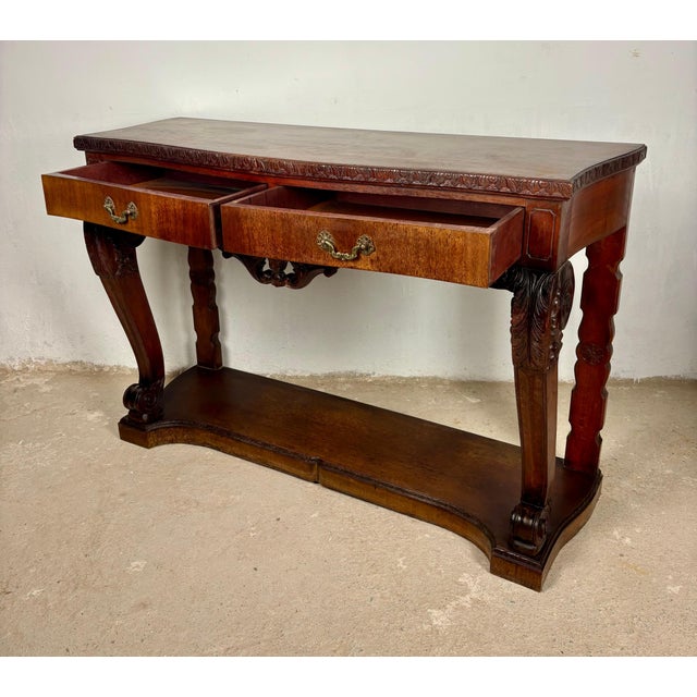 Traditional 1940s Spanish Carved Console Table with Two Drawers For Sale - Image 3 of 11