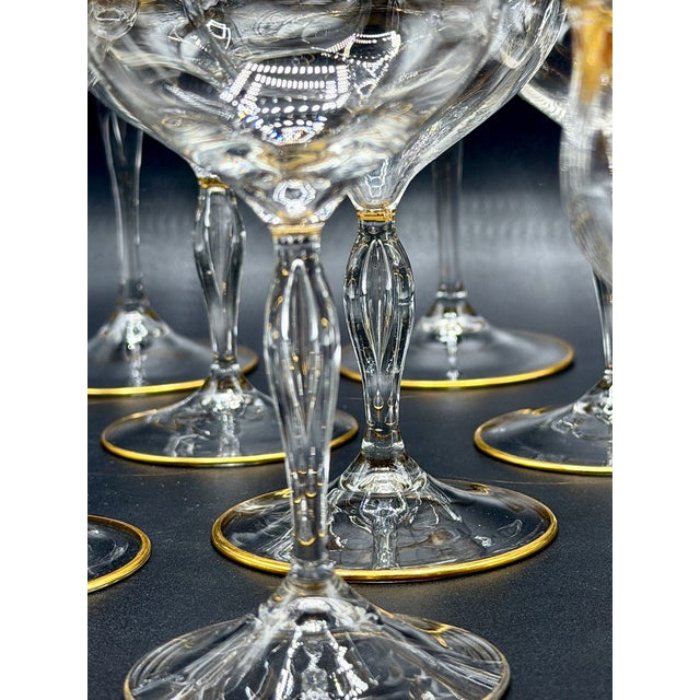 French Belle Époque Hand-Blown and Hand-Gilded Glass Champagne Coupes, Wine, Port and Liqueur Glasses, 1900s, Set of 18 For Sale - Image 12 of 18