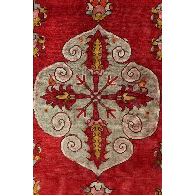 Antique Turkish Oushak Rug With Bright Red Ground and Center Medallion For Sale In Atlanta - Image 6 of 8