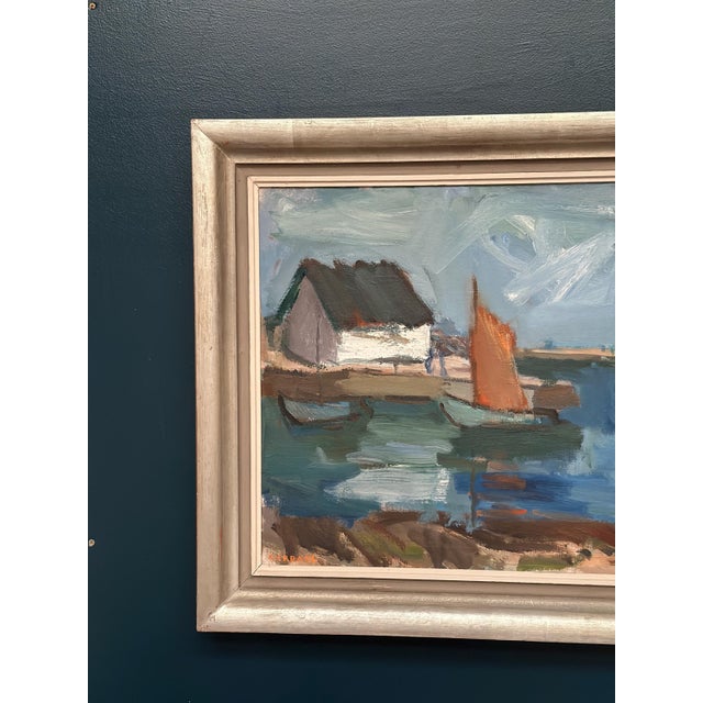 Mid-Century Modern Gösta Ekdahl, Boat Harbour, 1963, Oil on Canvas, Framed For Sale - Image 3 of 13