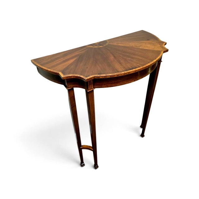 American Federal Inlaid Mahogany Wall-Mounted Demi-Lune Pier Table With Radiating Fan Inlay and Stringing, Circa 1800 For Sale In Washington DC - Image 6 of 18