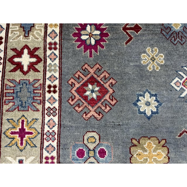 Textile Gray Kazak Wool Rug With Star Medallion, 5'8" X 7'10" For Sale - Image 7 of 16