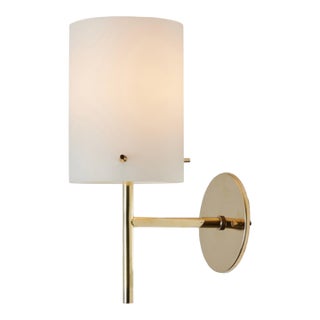 1950s Tito Agnoli Brass & Glass Cylindrical Wall Lamp for O-Luce For Sale