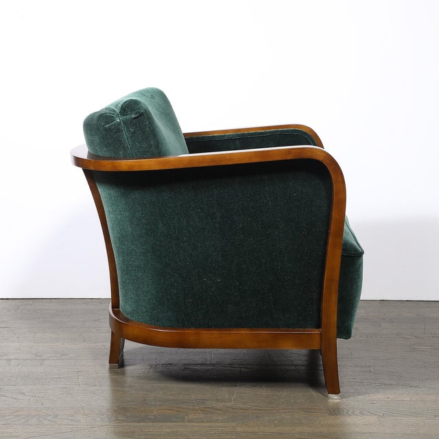 Pair of Art Deco Walnut Armchairs in Eucalyptus Mohair Velvet W/ Nickel Sabots For Sale - Image 16 of 18