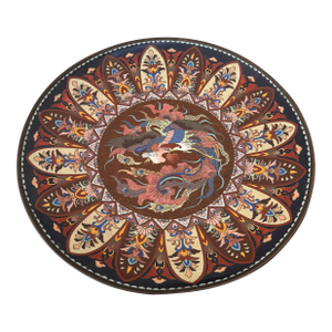 19th Century Meji Period Large Cloisonne Enamel Phoenix Plate