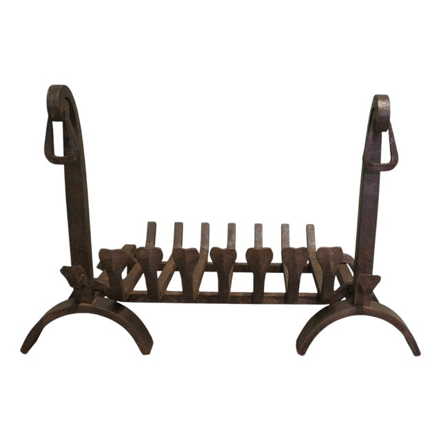 Inglenook Fireplace Grate on Andirons For Sale