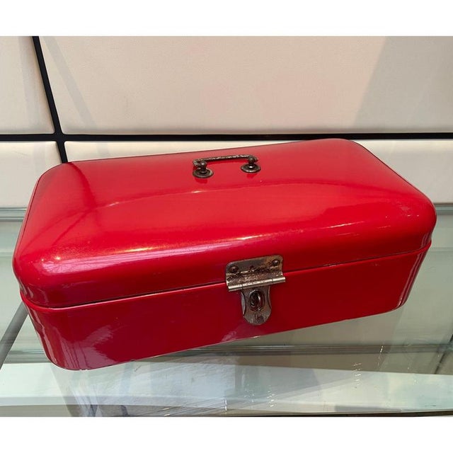 Vintage Dutch Red Enamel Steel Bread Box, Netherlands, 1950s For Sale - Image 6 of 14