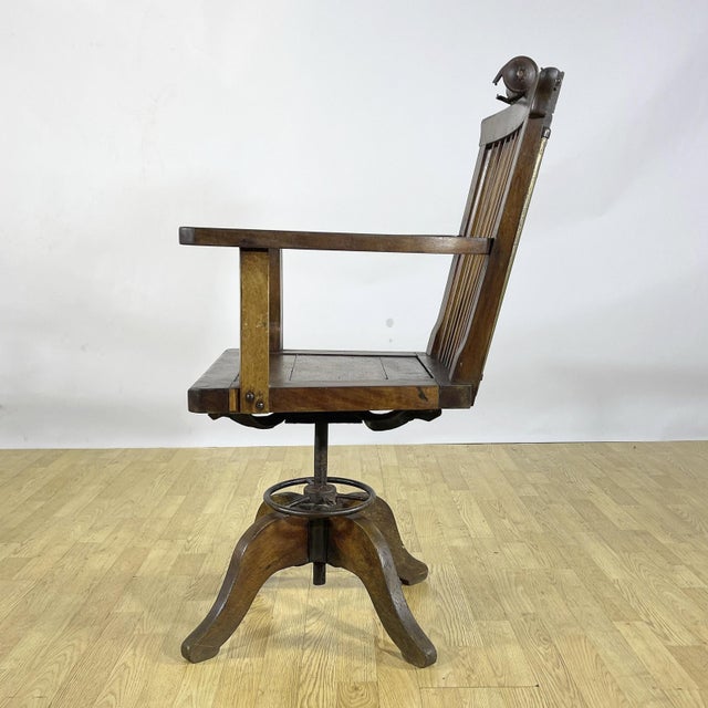 1930s Walnut Swivel Barber Chair with Adjustable Headrest, 1930s For Sale - Image 5 of 9
