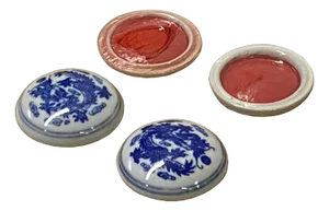 2 X Chinese Red Ink Paste Blue White Dragon Porcelain Container Display Art