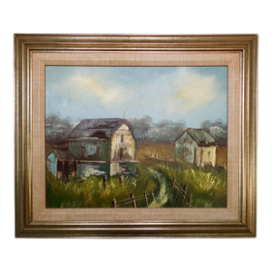 Vintage Original Barn Landscape Oil Painting, Signed and Framed