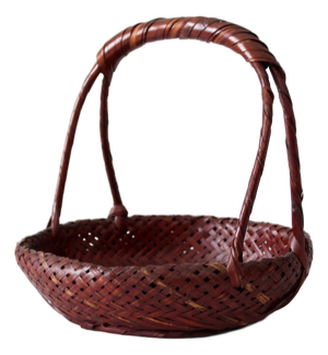 Vintage Hand-Woven Bamboo Basket With Wrapped Handle
