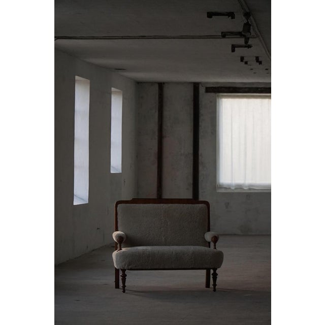 Danish 2-Seater Seater Sofa in Shearling Lambswool and Wood, 1930s For Sale - Image 6 of 18