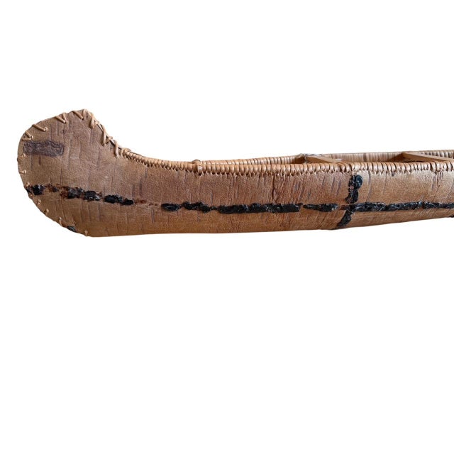 Wood Vintage American Indian Canoe Toy Model Made of Birch Bark From the Northern Woodland Areas of the Eastern United States. For Sale - Image 7 of 10