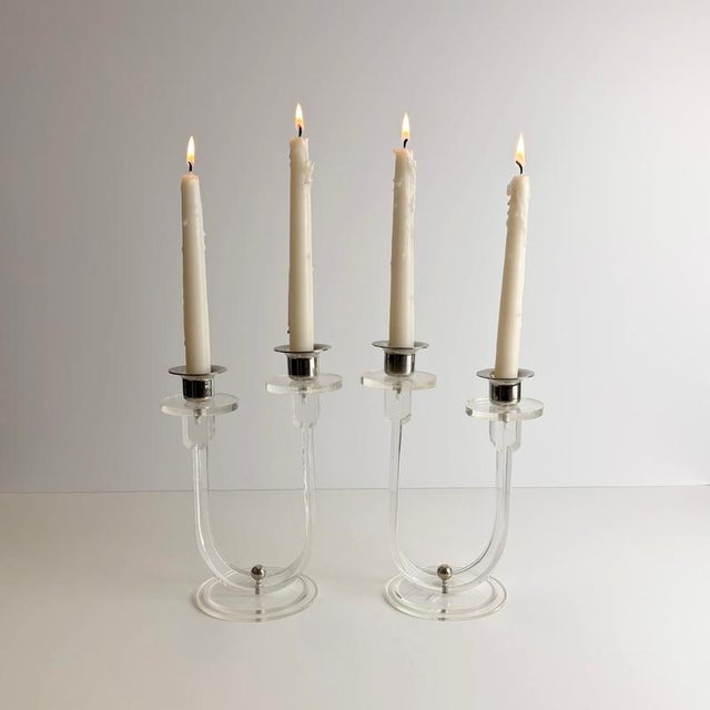 Art Deco Acrylic Glass and Chrome Candelabras, England, 1930s, Set of 2 For Sale - Image 4 of 10