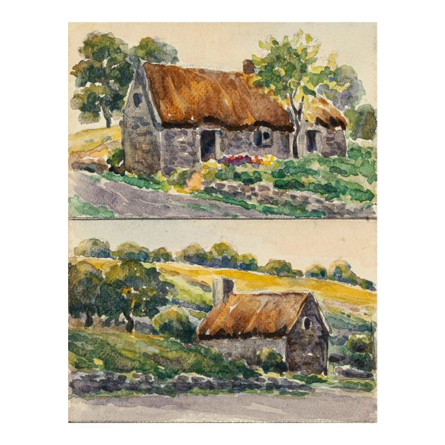 Rural Cottage - Watercolor by French Master - Mid 20th Century Mid 20th Century For Sale