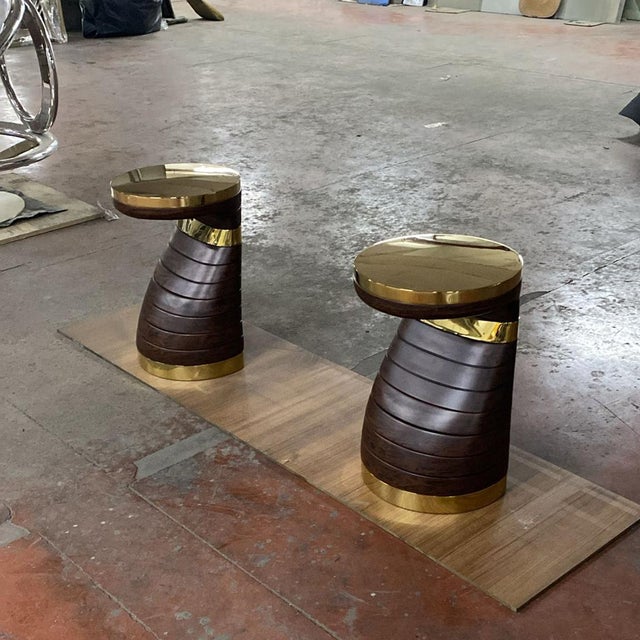 "Matita" Coffee Table, Set of 2, With Bronze and Wood, Handcrafted, Bizimyer Furniture, Istanbul For Sale - Image 4 of 6