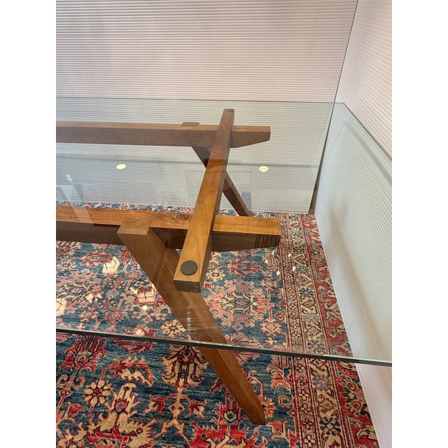 Organic Modernism Walnut Wood + Glass Dining Table For Sale - Image 9 of 12