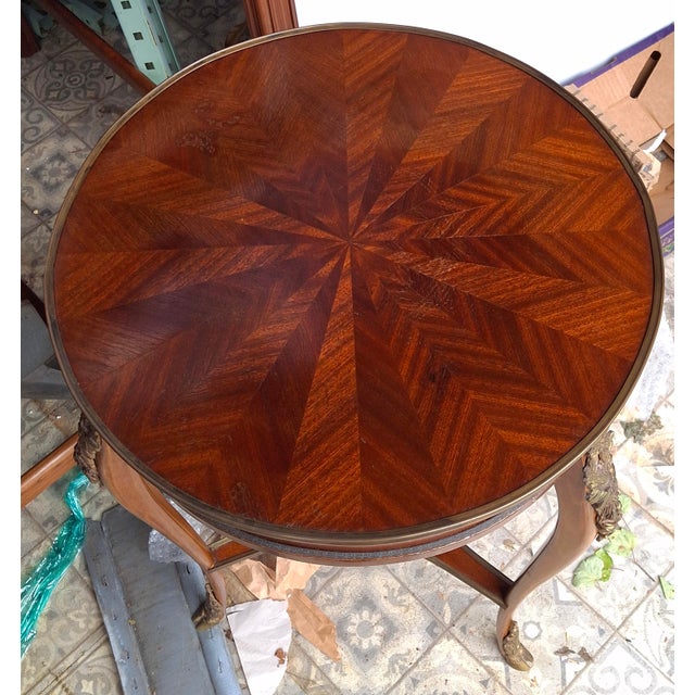 Brown Pair Louis XV Style Gilt Metal Mounted Parquetry Mahogany Side Tables For Sale - Image 8 of 11