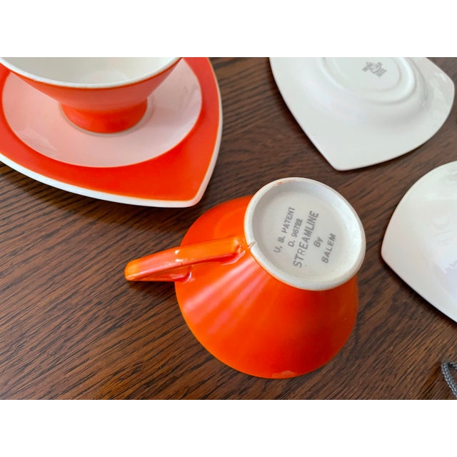 Orange 1920s Art Deco Salem Tricorne Streamline Mandarin Orange Dinnerware Place Setting for 4 - 28 Piece For Sale - Image 8 of 12