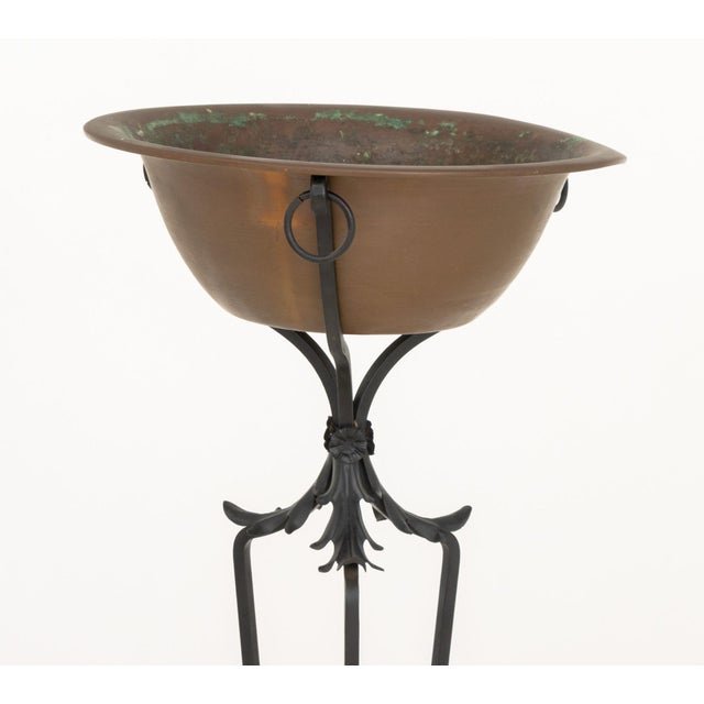 Arts and Crafts Style Copper Brazier on Wrought Iron Tripod Stand For Sale In New York - Image 6 of 7