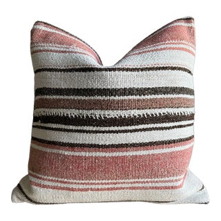 Vintage Rug Pillow Cover With Stripes For Sale