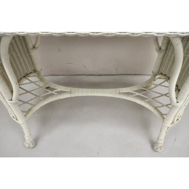 Antique Victorian White Wicker Rattan Console Hall Side Table For Sale - Image 4 of 11